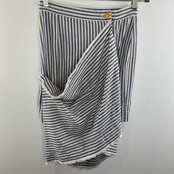 NWT Vivienne Westwood Daphne Draped Skirt Navy Cream Stripes Cotton Mini Size 4 - Picture 3 of 12